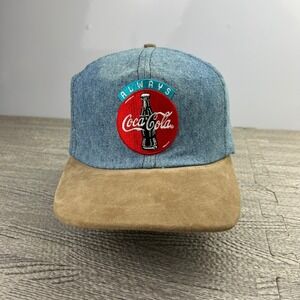 Vintage 90s Coca Cola Hat Cap Snap Back Adjustable Blue Denim Promo Adult USA